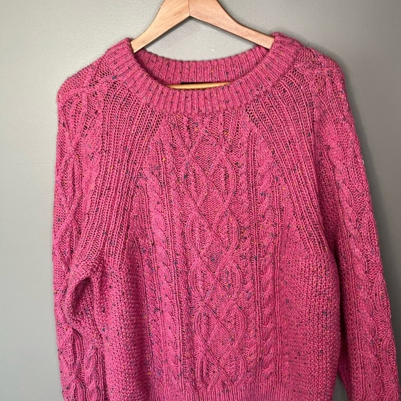 J. Crew Donegal Pink Speckled Cable Knit Pullover Sweater - Picture 4 of 10
